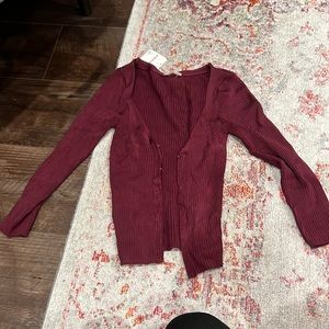 Free People | Maroon Ribbed Cardigan